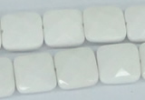 CAA05 15.5 inches 14*14mm faceted square white agate gemstone beads