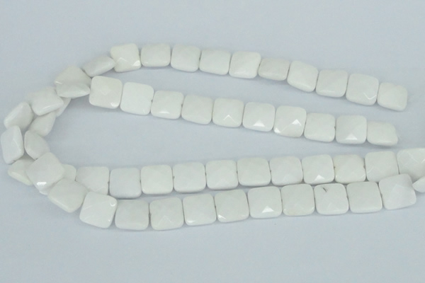 CAA05 15.5 inches 14*14mm faceted square white agate gemstone beads