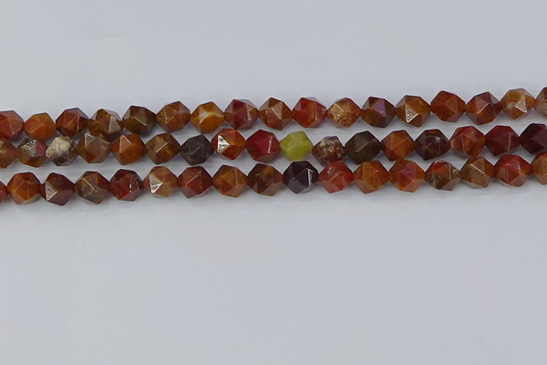 CAA1001 15.5 inches 8mm faceted nuggets red moss agate beads