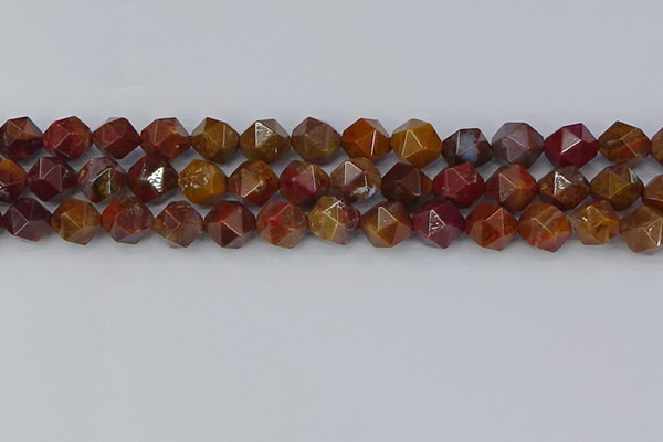 CAA1002 15.5 inches 10mm faceted nuggets red moss agate beads