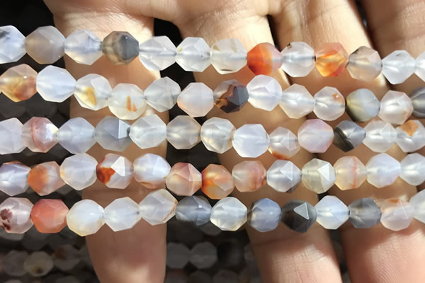 CAA1230 15.5 inches 6mm faceted nuggets matte dendritic agate beads