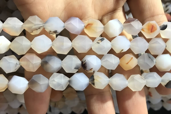 CAA1233 15.5 inches 12mm faceted nuggets matte dendritic agate beads