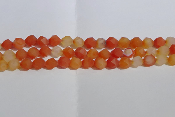 CAA1238 15.5 inches 10mm faceted nuggets matte red agate beads