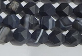 CAA1242 15.5 inches 6mm faceted nuggets matte black line agate beads