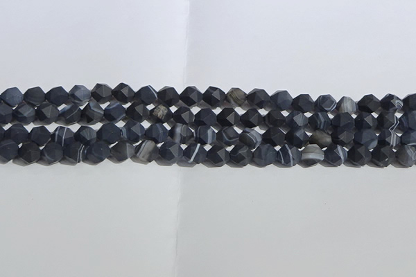 CAA1242 15.5 inches 6mm faceted nuggets matte black line agate beads