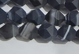 CAA1243 15.5 inches 8mm faceted nuggets matte black line agate beads