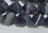 CAA1245 15.5 inches 12mm faceted nuggets matte black line agate beads