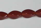 CAA129 15.5 inches 8*16mm twisted rice red agate gemstone beads