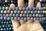 CAA1298 15.5 inches 8mm round matte plated druzy agate beads