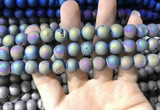 CAA1318 15.5 inches 10mm round matte plated druzy agate beads