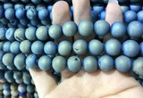 CAA1337 15.5 inches 12mm round matte plated druzy agate beads