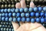 CAA1338 15.5 inches 12mm round matte plated druzy agate beads