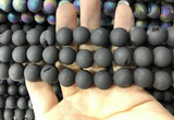 CAA1341 15.5 inches 12mm round matte plated druzy agate beads