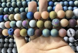 CAA1342 15.5 inches 12mm round matte plated druzy agate beads