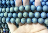 CAA1357 15.5 inches 14mm round matte plated druzy agate beads