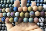 CAA1362 15.5 inches 14mm round matte plated druzy agate beads