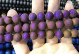 CAA1374 15.5 inches 16mm round matte plated druzy agate beads