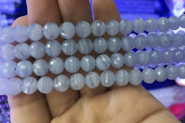 CAA1461 15.5 inches 8mm faceted round blue lace agate beads