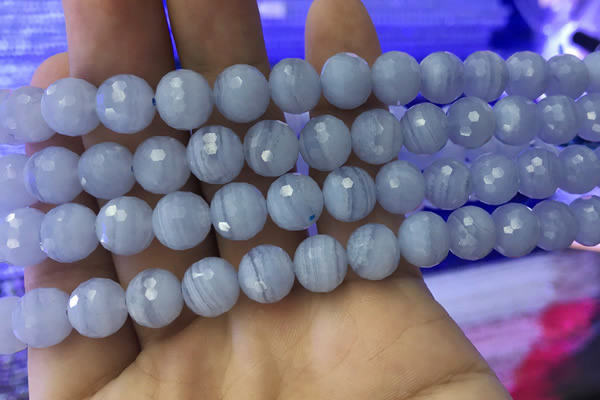 CAA1462 15.5 inches 9mm faceted round blue lace agate beads