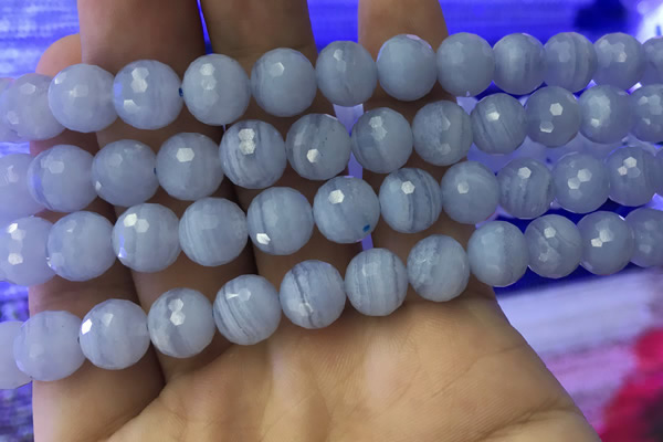 CAA1463 15.5 inches 10mm faceted round blue lace agate beads