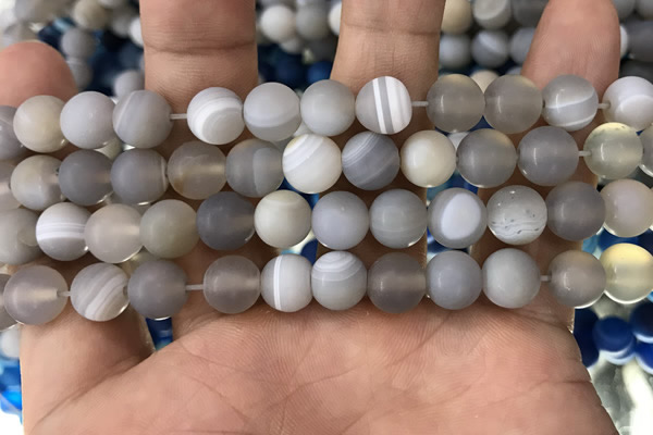 CAA1472 15.5 inches 10mm round matte banded agate beads wholesale