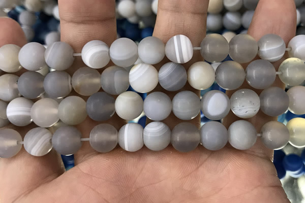 CAA1473 15.5 inches 12mm round matte banded agate beads wholesale