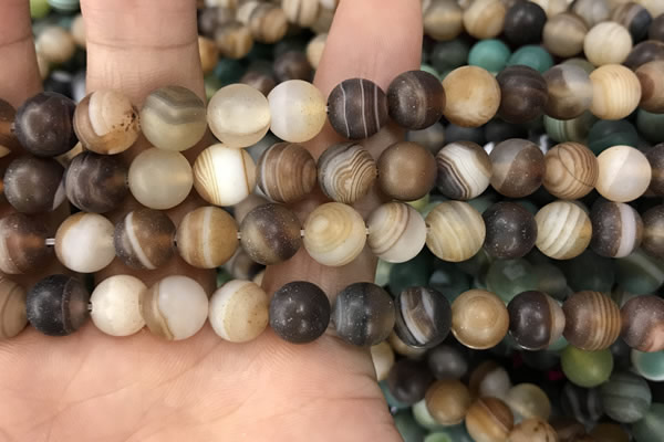 CAA1478 15.5 inches 12mm round matte banded agate beads wholesale