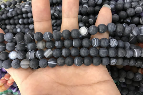 CAA1485 15.5 inches 6mm round matte banded agate beads wholesale