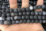 CAA1488 15.5 inches 12mm round matte banded agate beads wholesale