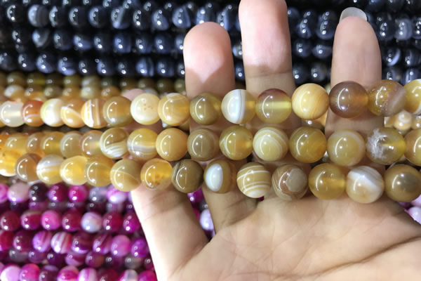 CAA1550 15.5 inches 8mm round banded agate beads wholesale