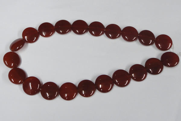 CAA159 15.5 inches 20mm flat round red agate gemstone beads