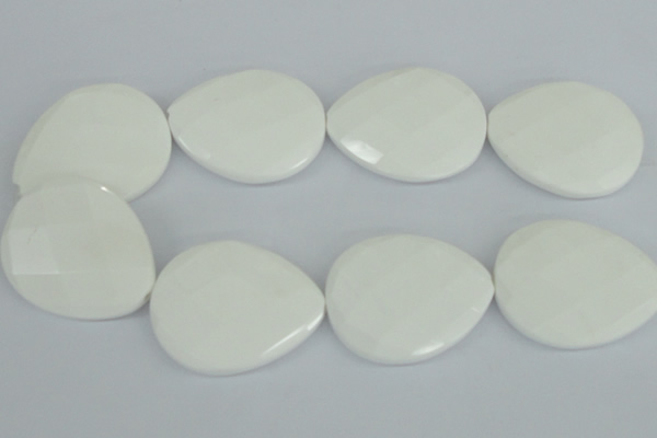 CAA16 15.5 inches 40*50mm faceted flat teardrop white agate beads