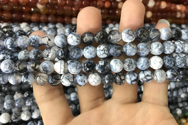 CAA1702 15 inches 8mm faceted round fire crackle agate beads