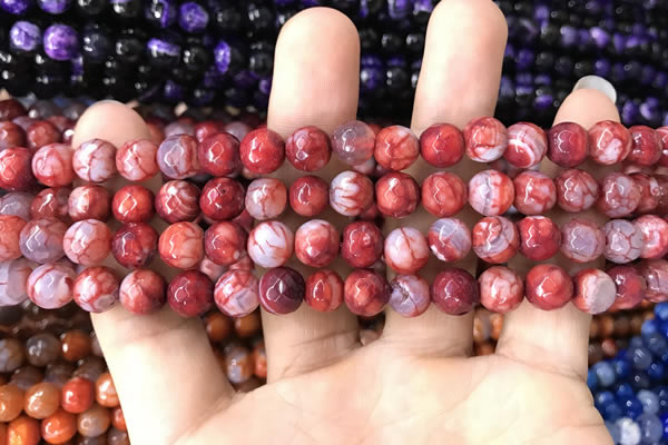 CAA1710 15 inches 8mm faceted round fire crackle agate beads