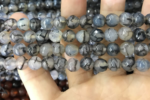 CAA1745 15 inches 12mm faceted round fire crackle agate beads