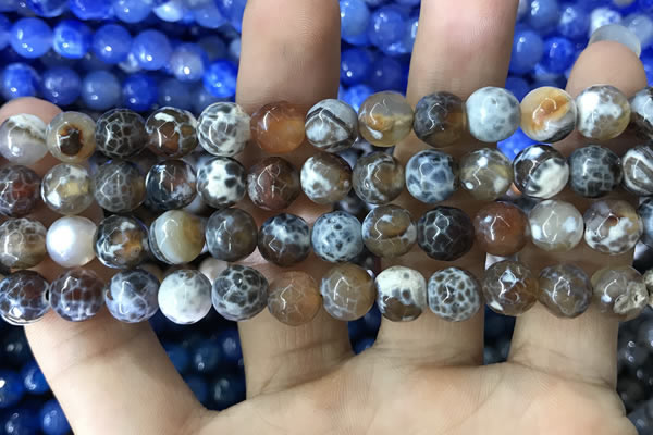 CAA1747 15 inches 12mm faceted round fire crackle agate beads