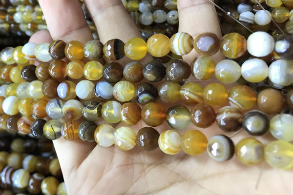 CAA2206 15.5 inches 8mm faceted round banded agate beads