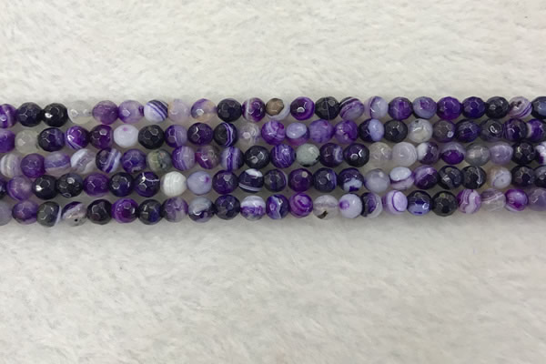 CAA2211 15.5 inches 4mm faceted round banded agate beads