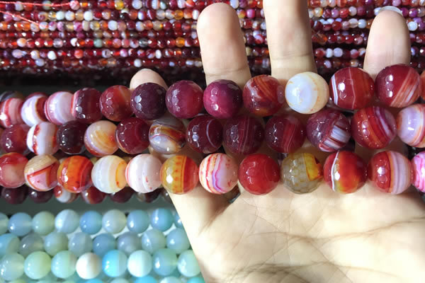 CAA2236 15.5 inches 12mm faceted round banded agate beads