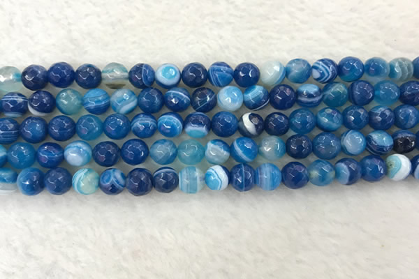 CAA2258 15.5 inches 8mm faceted round banded agate beads