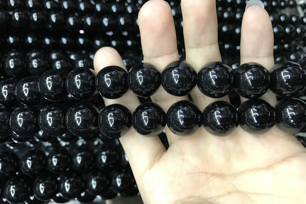 CAA2408 15.5 inches 16mm round black agate beads wholesale