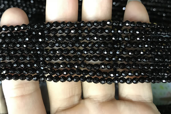 CAA2414 15.5 inches 3mm faceted round black agate beads wholesale