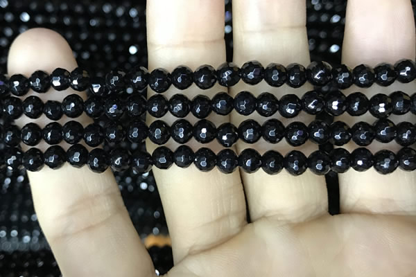 CAA2425 15.5 inches 4mm faceted round black agate beads wholesale