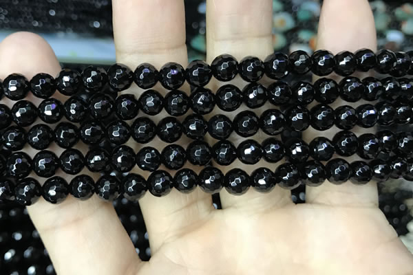 CAA2427 15.5 inches 8mm faceted round black agate beads wholesale