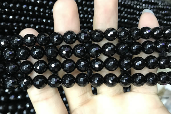 CAA2428 15.5 inches 10mm faceted round black agate beads wholesale