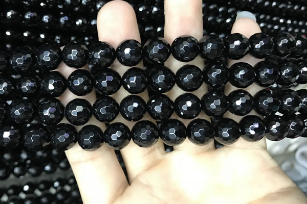 CAA2429 15.5 inches 12mm faceted round black agate beads wholesale