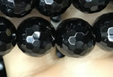 CAA2430 15.5 inches 14mm faceted round black agate beads wholesale