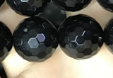 CAA2432 15.5 inches 18mm faceted round black agate beads wholesale