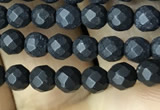 CAA2436 15.5 inches 3mm faceted round matte black agate beads