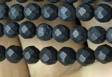 CAA2437 15.5 inches 4mm faceted round matte black agate beads